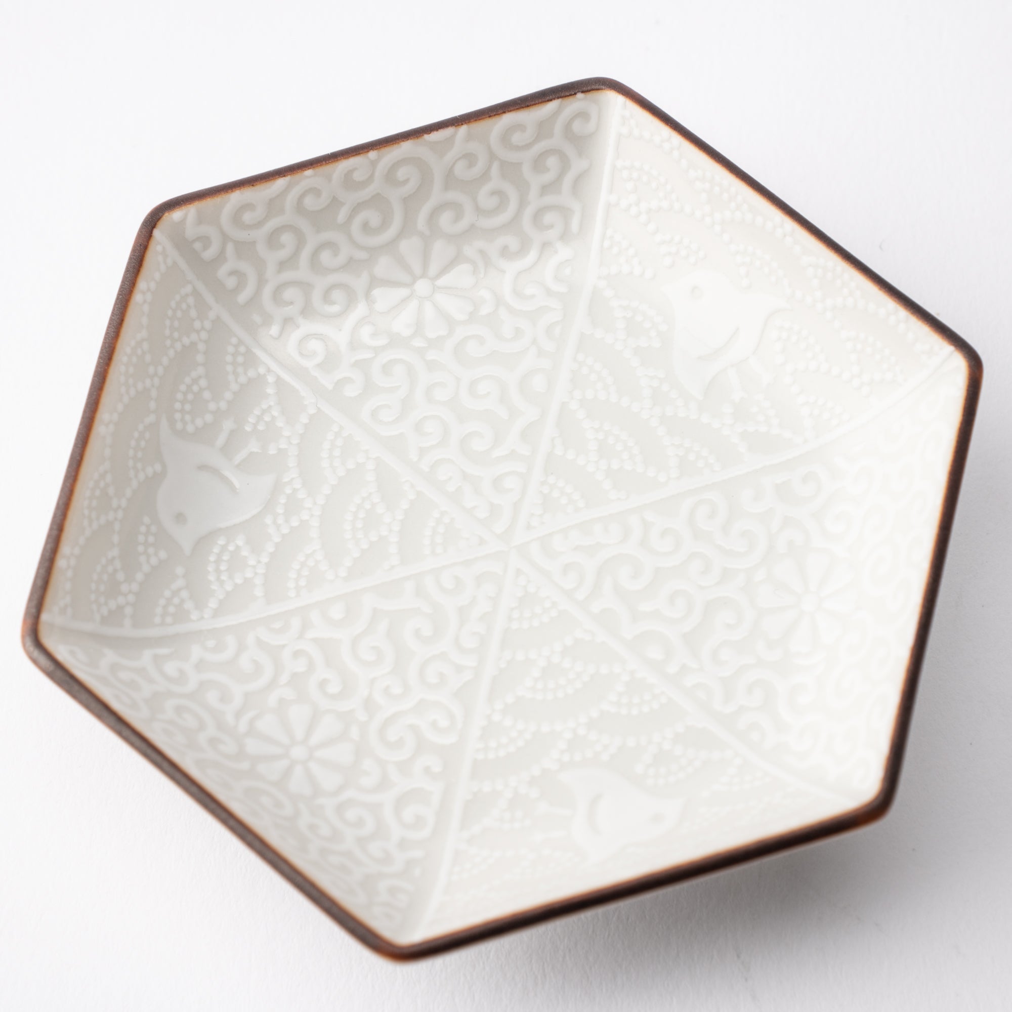 Hachi - Kutani Plover Hexagonal Sauce Plate - MUSUBI KILN - Quality Japanese Tableware and Gift