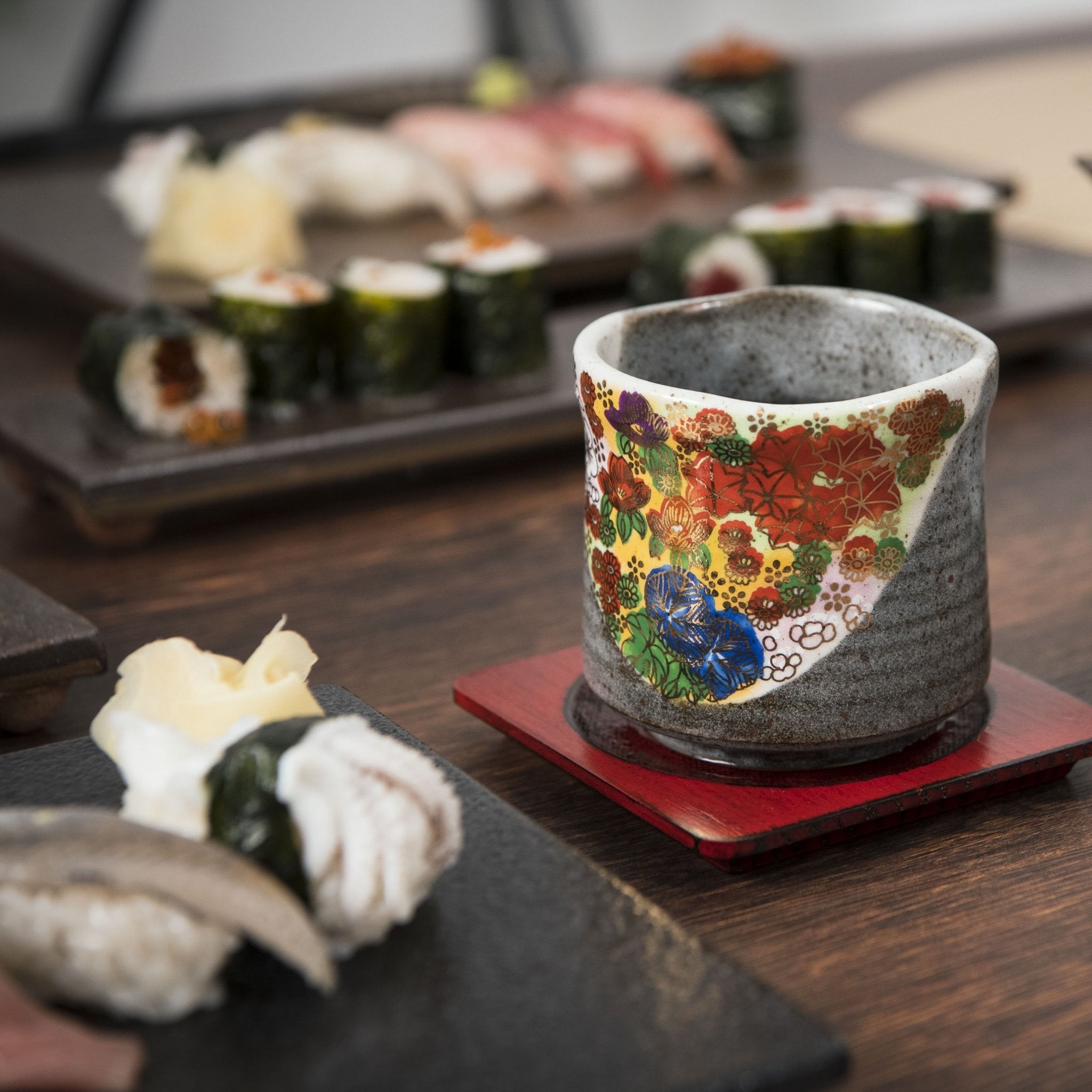 Hanazume Four Seasons Kutani Yunomi Japanese Teacup - MUSUBI KILN - Quality Japanese Tableware and Gift