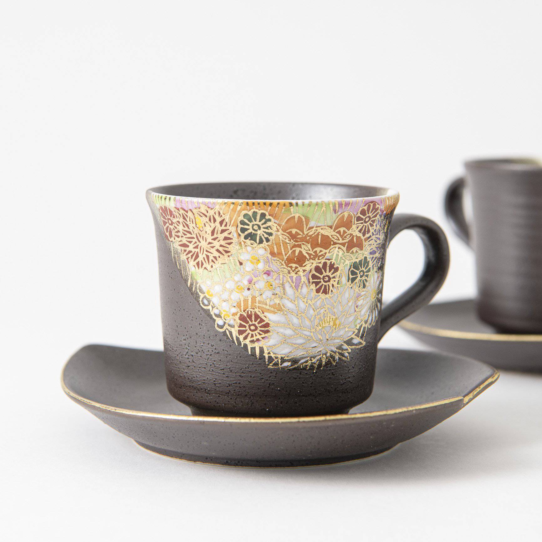 Hanazume Kutani Cup and Sakura Shaped Saucer Pair - MUSUBI KILN - Quality Japanese Tableware and Gift