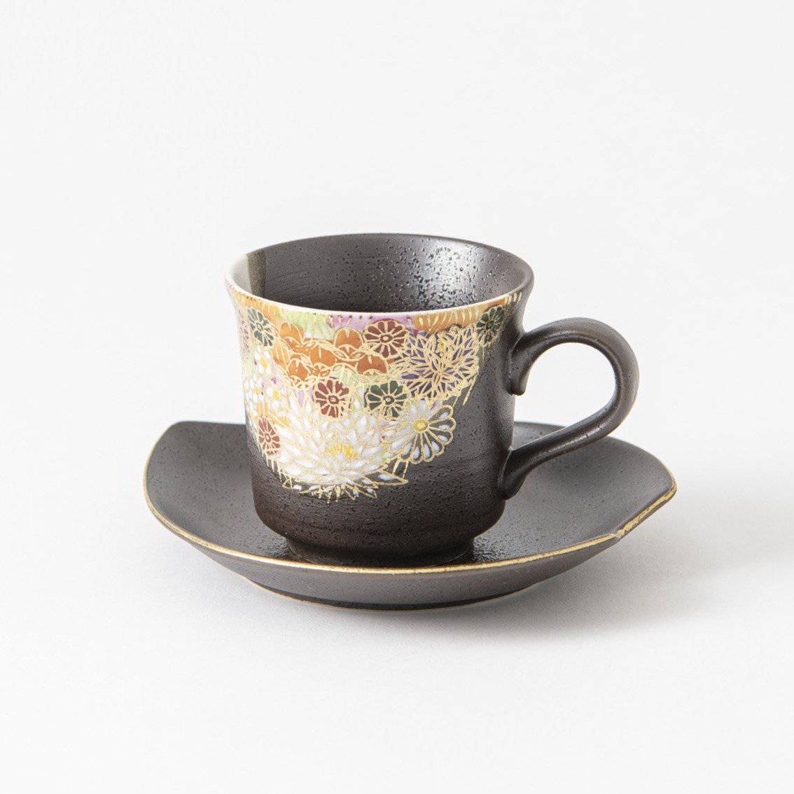 Hanazume Kutani Cup and Sakura Shaped Saucer Pair - MUSUBI KILN - Quality Japanese Tableware and Gift