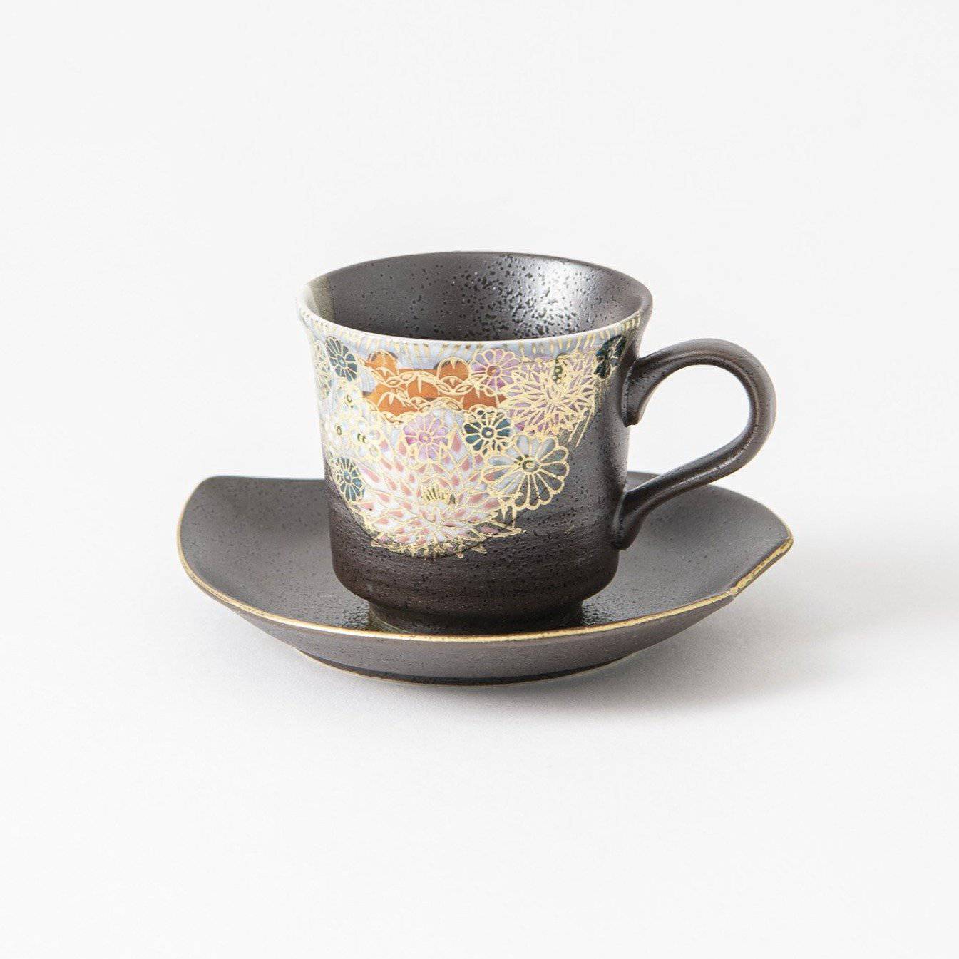 Hanazume Kutani Cup and Sakura Shaped Saucer Pair - MUSUBI KILN - Quality Japanese Tableware and Gift