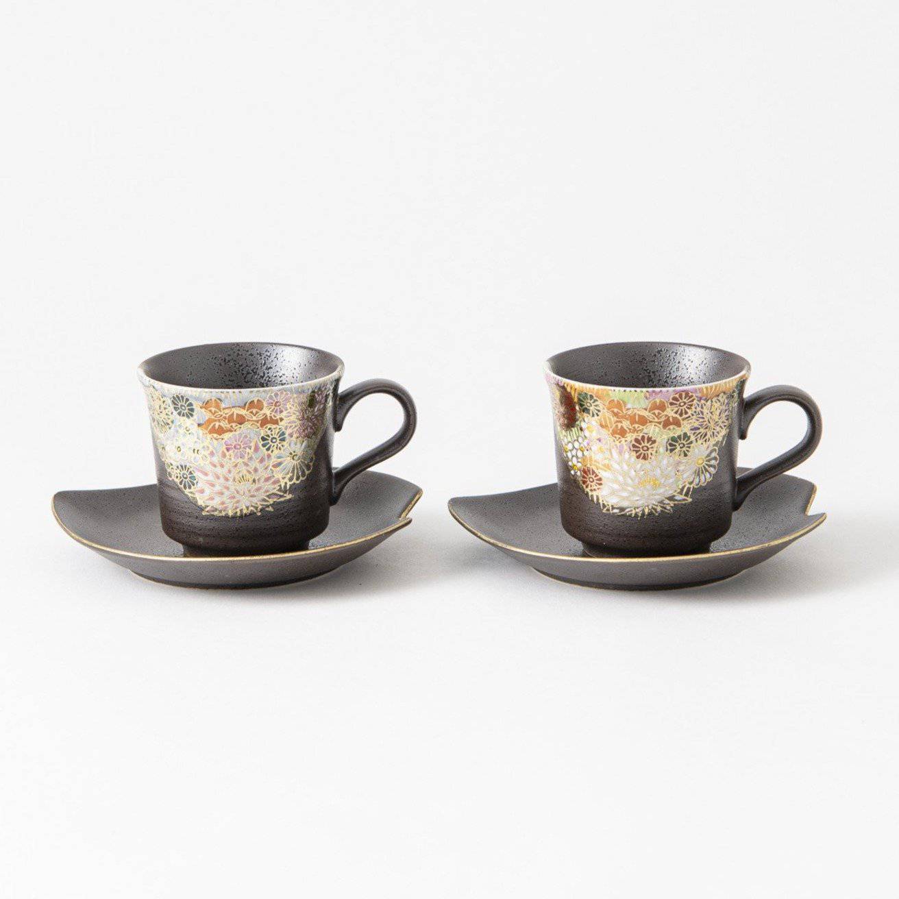 Hanazume Kutani Cup and Sakura Shaped Saucer Pair - MUSUBI KILN - Quality Japanese Tableware and Gift