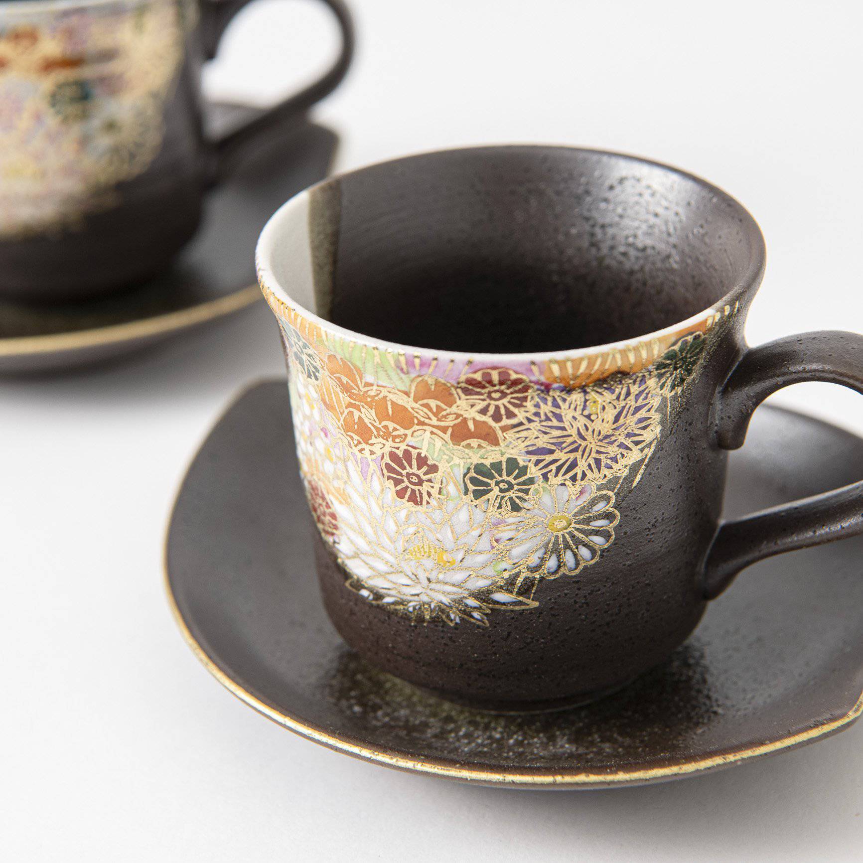 Hanazume Kutani Cup and Sakura Shaped Saucer Pair - MUSUBI KILN - Quality Japanese Tableware and Gift