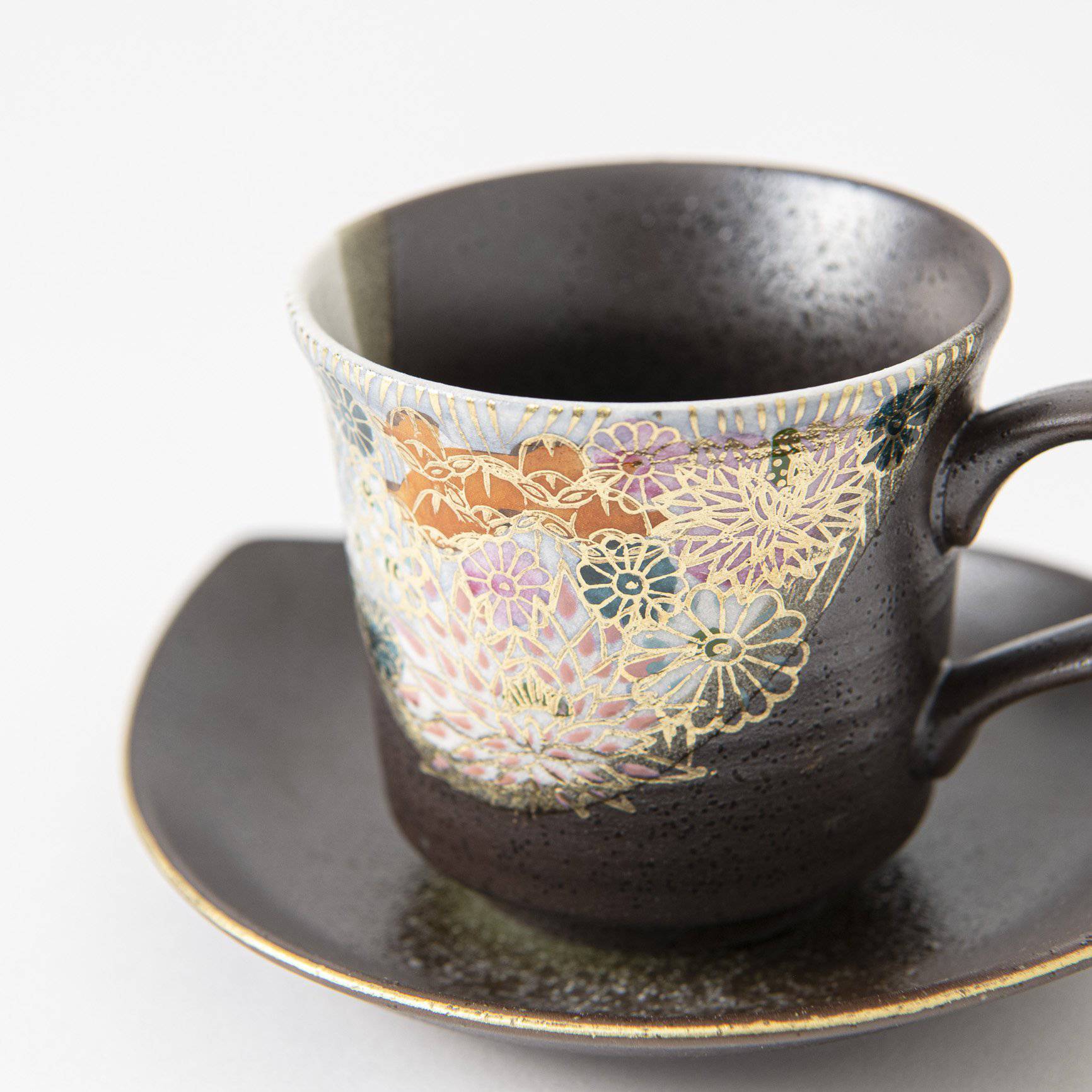 Hanazume Kutani Cup and Sakura Shaped Saucer Pair - MUSUBI KILN - Quality Japanese Tableware and Gift