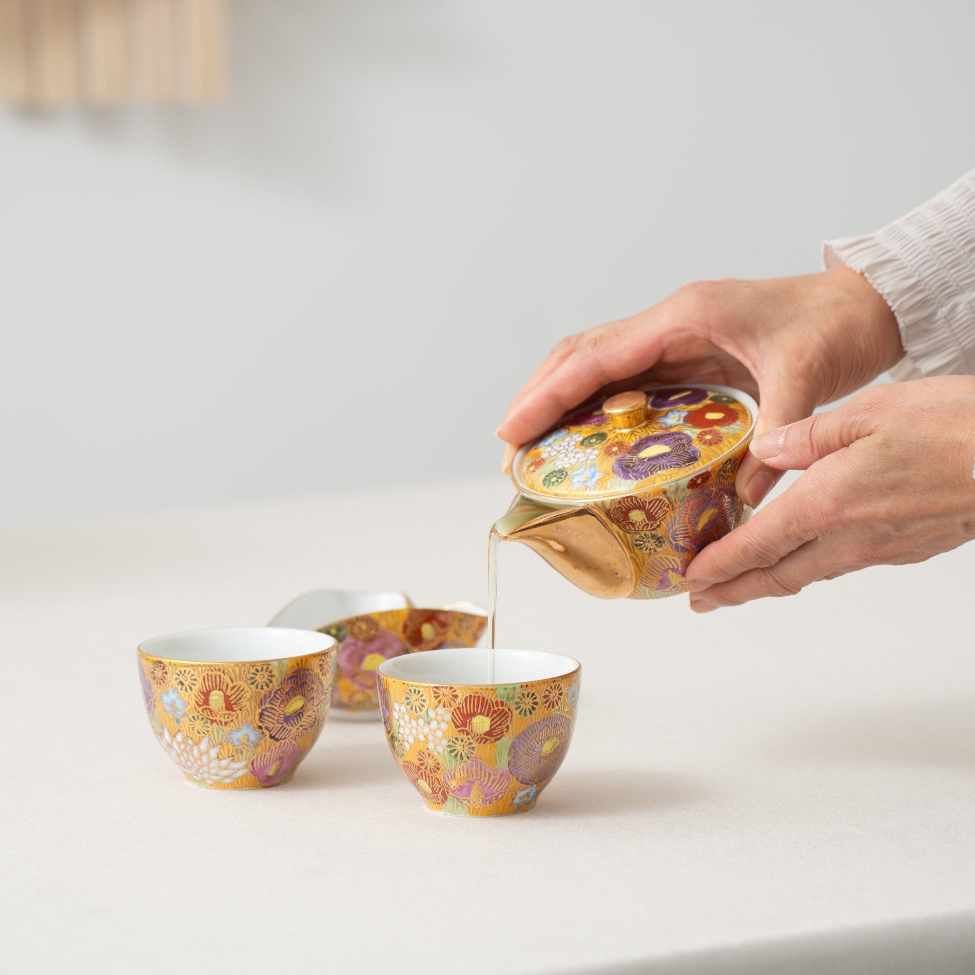 Hanazume Kutani Houhin Japanese Teapot Set with 2 Teacups - MUSUBI KILN - Quality Japanese Tableware and Gift