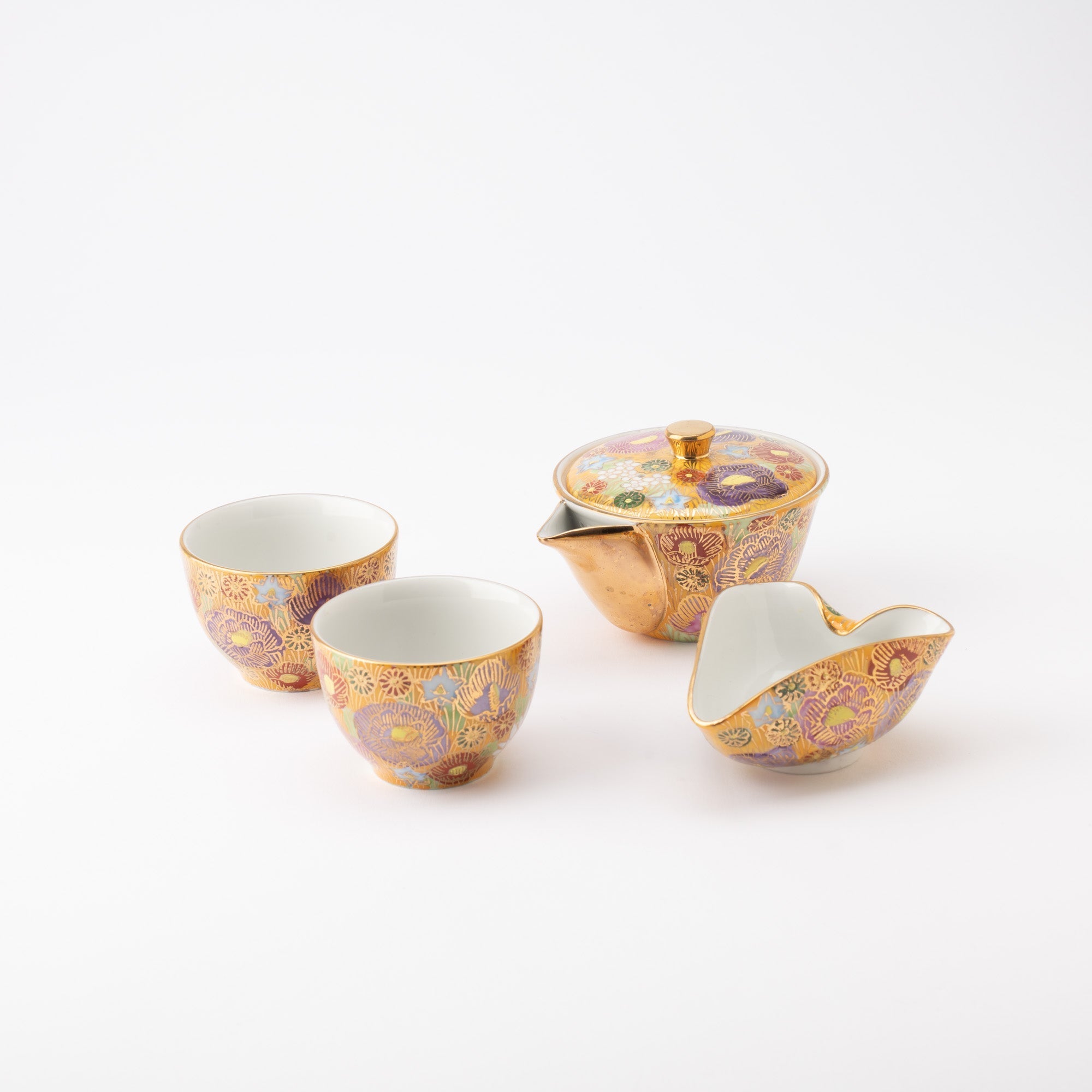 Hanazume Kutani Houhin Japanese Teapot Set with 2 Teacups - MUSUBI KILN - Quality Japanese Tableware and Gift