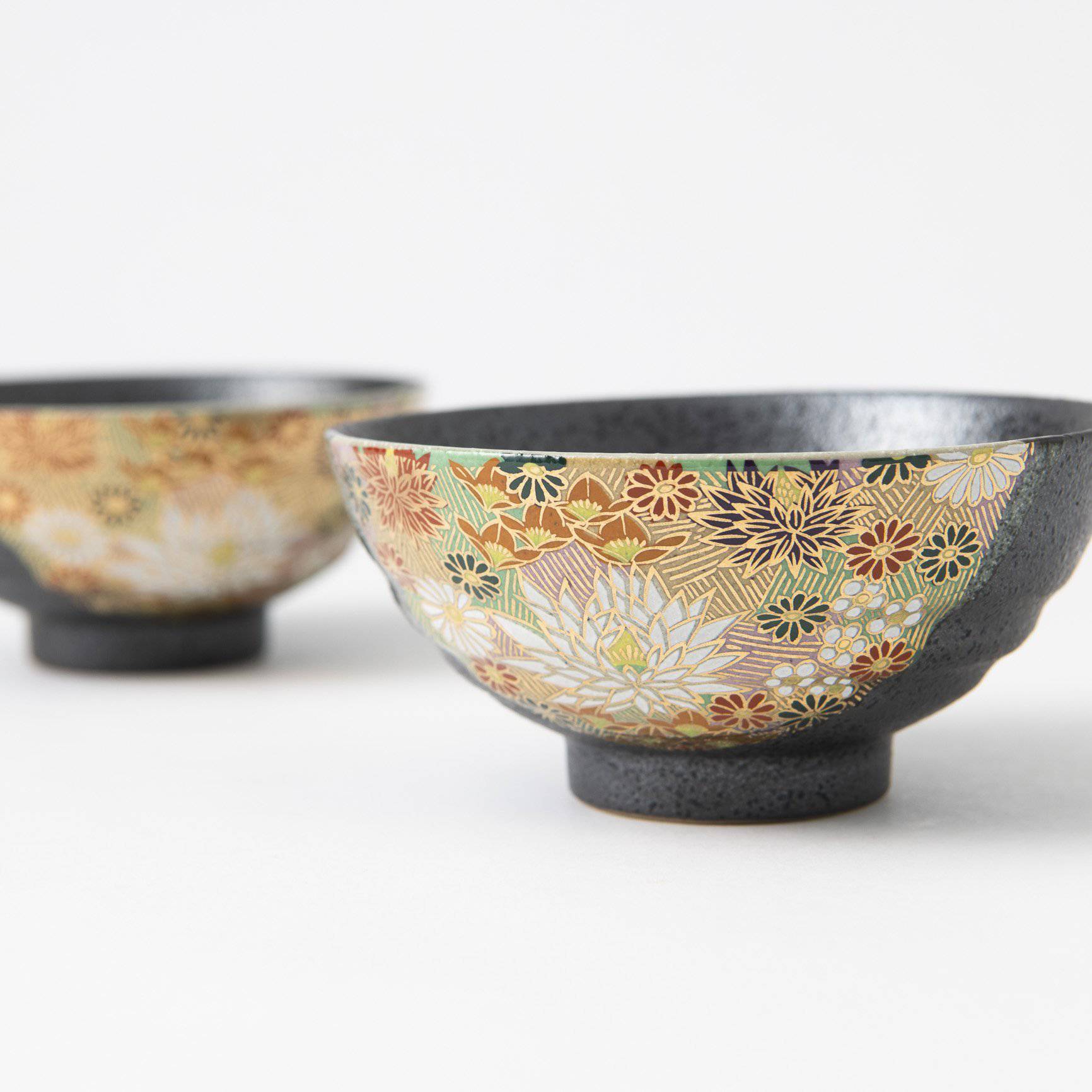 Hanazume Kutani Japanese Rice Bowl Pair - MUSUBI KILN - Quality Japanese Tableware and Gift