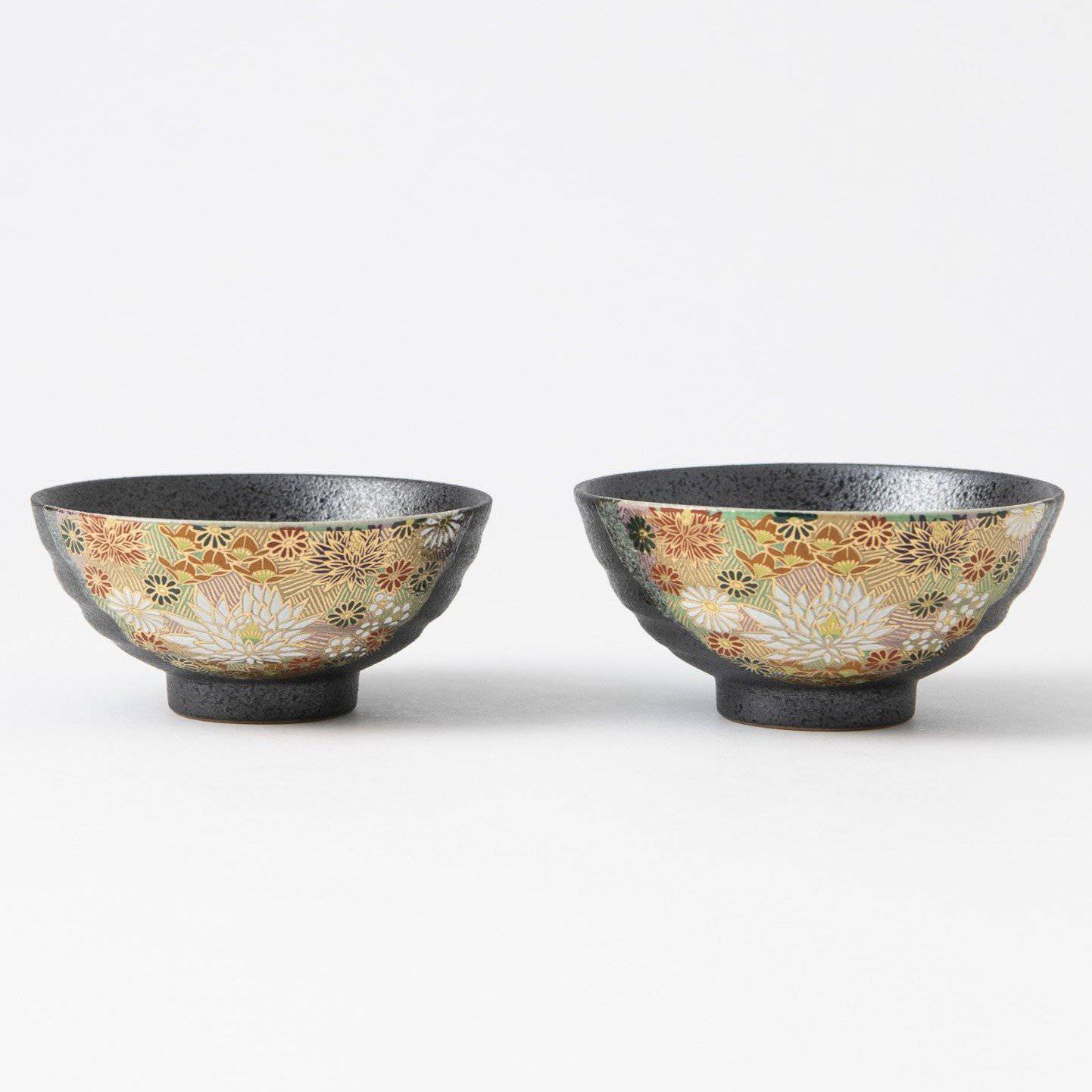 Hanazume Kutani Japanese Rice Bowl Pair - MUSUBI KILN - Quality Japanese Tableware and Gift