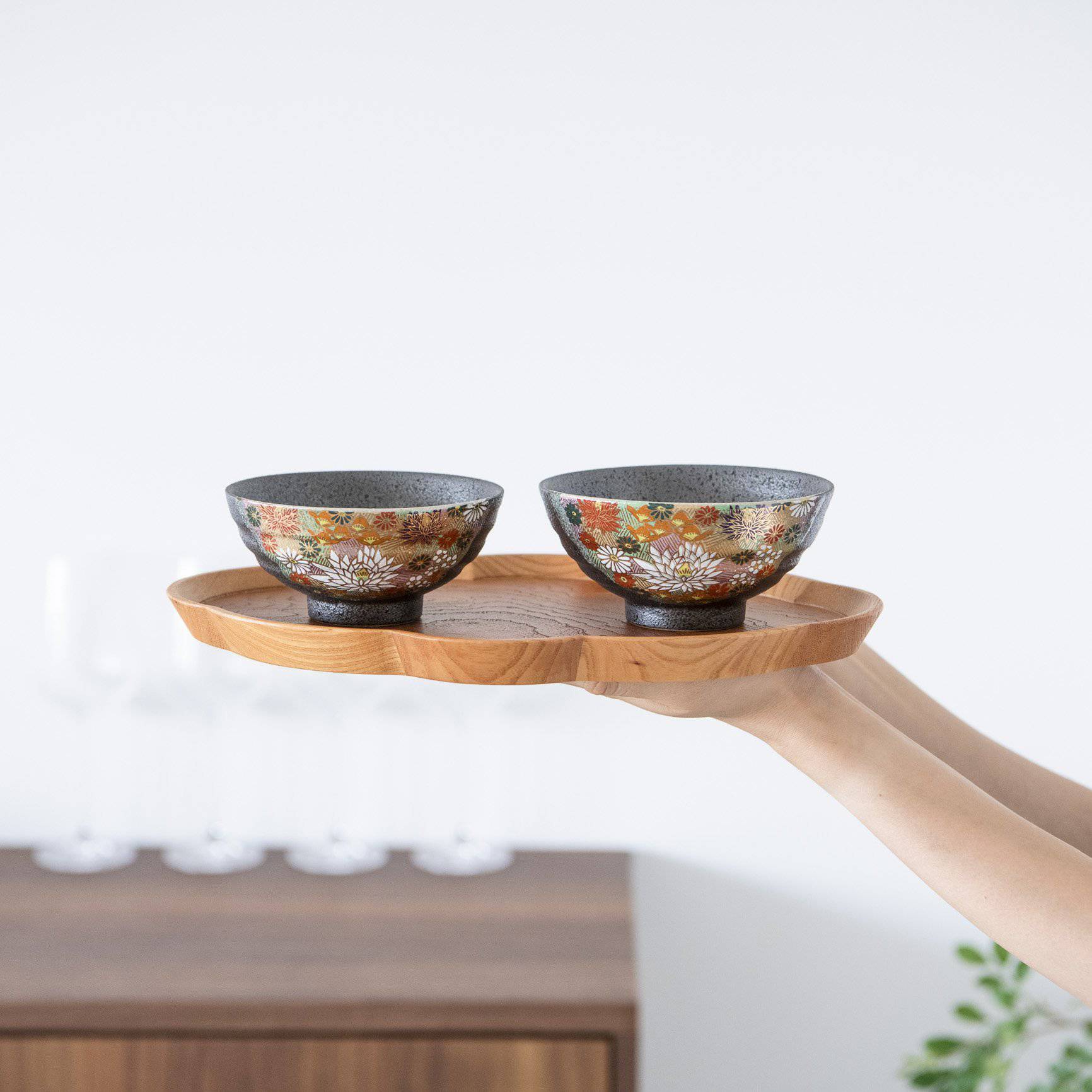 Hanazume Kutani Japanese Rice Bowl Pair - MUSUBI KILN - Quality Japanese Tableware and Gift