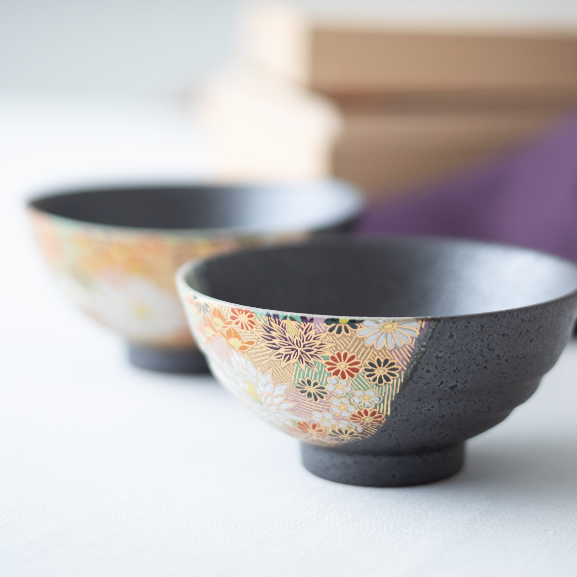 Hanazume Kutani Japanese Rice Bowl Pair - MUSUBI KILN - Quality Japanese Tableware and Gift