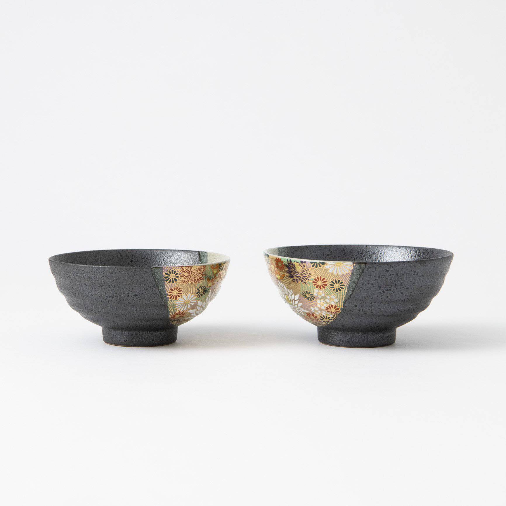 Hanazume Kutani Japanese Rice Bowl Pair - MUSUBI KILN - Quality Japanese Tableware and Gift