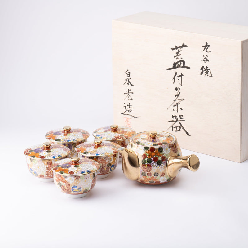 Hanazume Kutani Japanese Teapot Set - 5 Cups - MUSUBI KILN - Quality Japanese Tableware and Gift