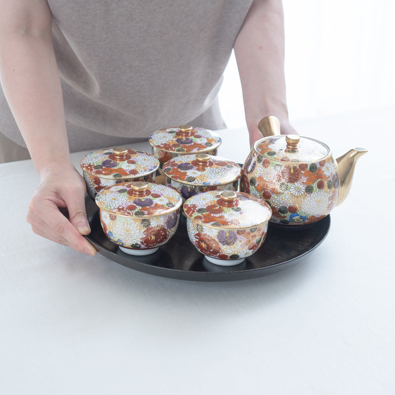 Hanazume Kutani Japanese Teapot Set - 5 Cups - MUSUBI KILN - Quality Japanese Tableware and Gift