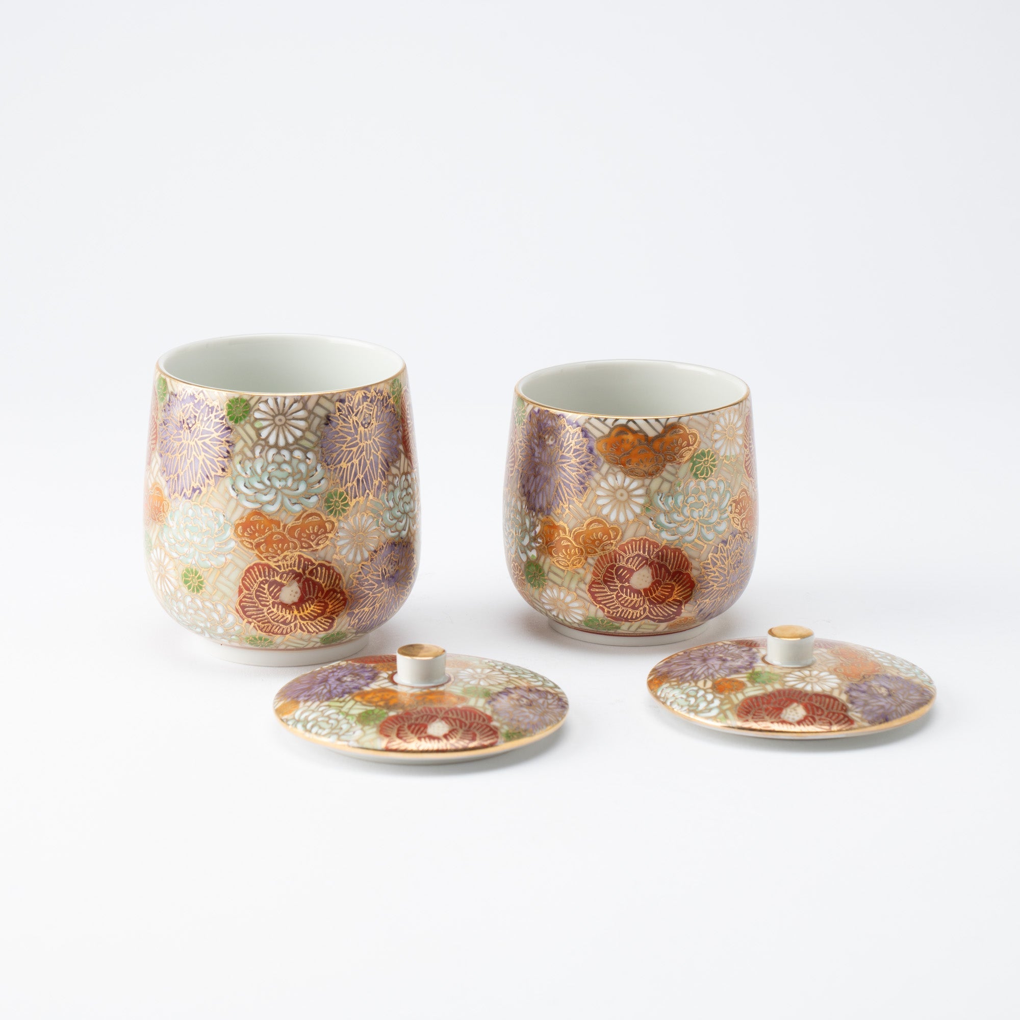 Hanazume Kutani Yunomi Japanese Teacup Pair - MUSUBI KILN - Quality Japanese Tableware and Gift