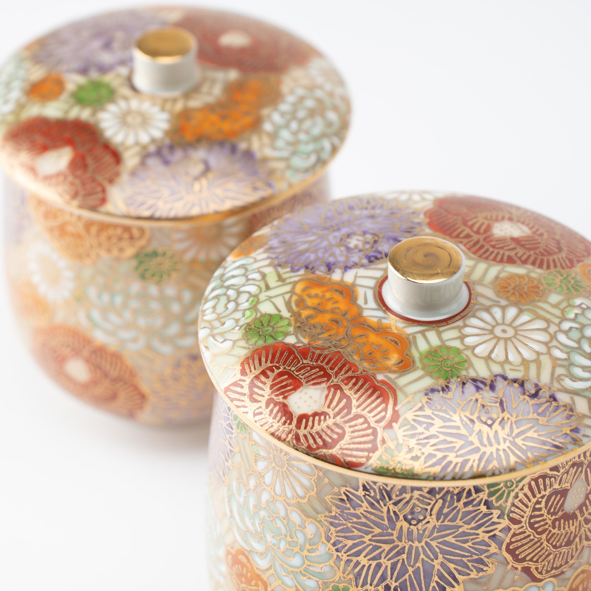 Hanazume Kutani Yunomi Japanese Teacup Pair - MUSUBI KILN - Quality Japanese Tableware and Gift