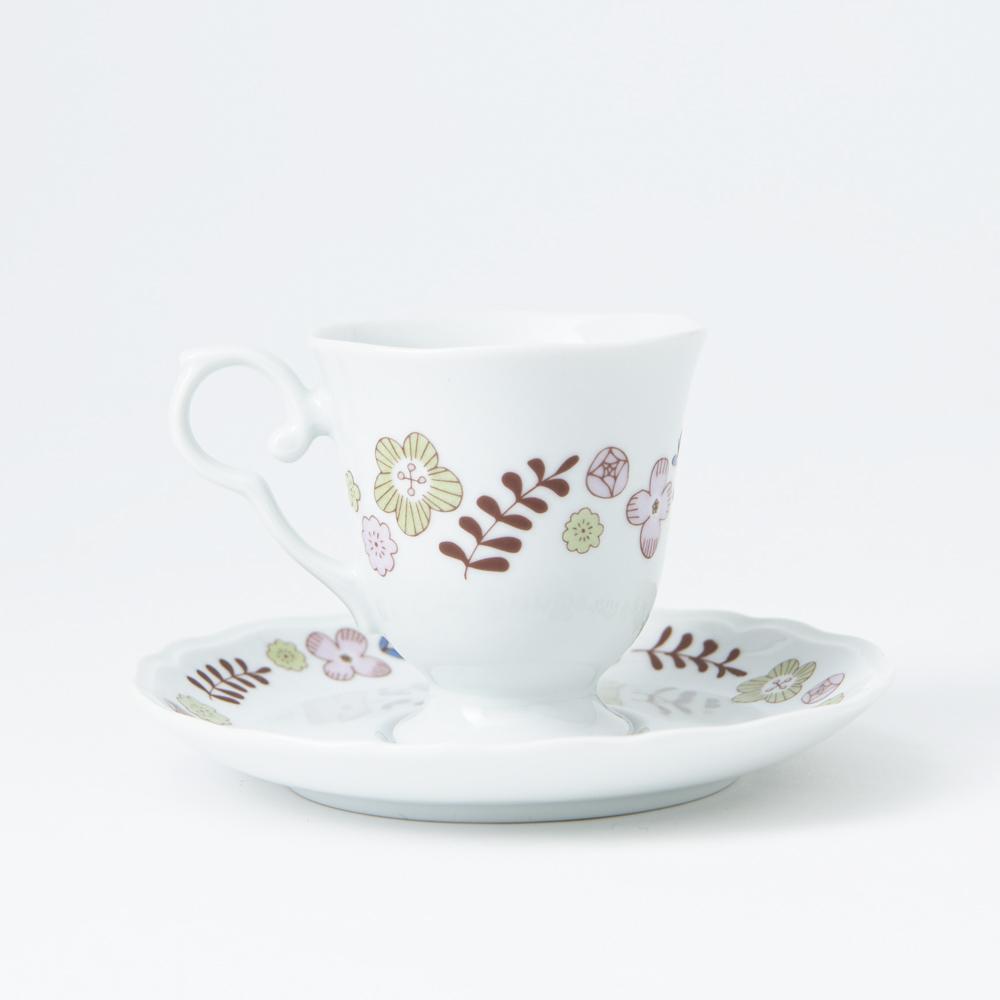 Harekutani Flower and Bird Cup and Saucer - MUSUBI KILN - Quality Japanese Tableware and Gift