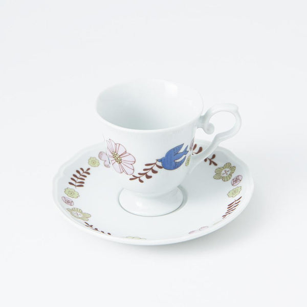 Harekutani Flower and Bird Cup and Saucer - MUSUBI KILN - Quality Japanese Tableware and Gift