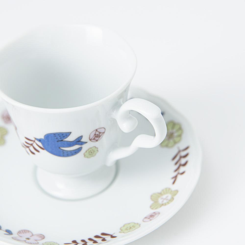 Harekutani Flower and Bird Cup and Saucer - MUSUBI KILN - Quality Japanese Tableware and Gift