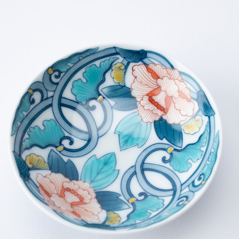 Hataman Touen Iro - Nabeshima Chinese Flowers Imari Nabeshima Ware Sakazuki Flat Sake Cup - MUSUBI KILN - Quality Japanese Tableware and Gift