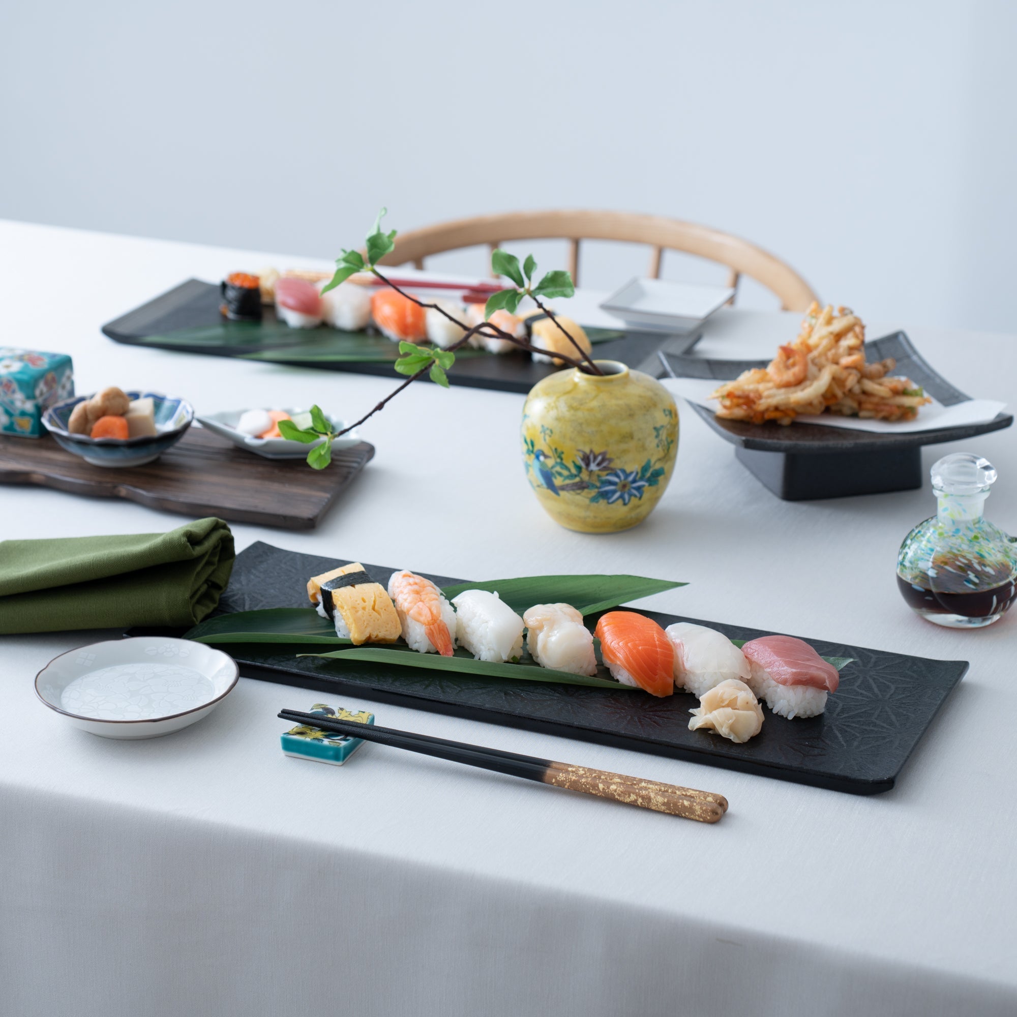 Hemp Leaf Pattern Washi Echizen Lacquerware Serving Tray - MUSUBI KILN - Quality Japanese Tableware and Gift