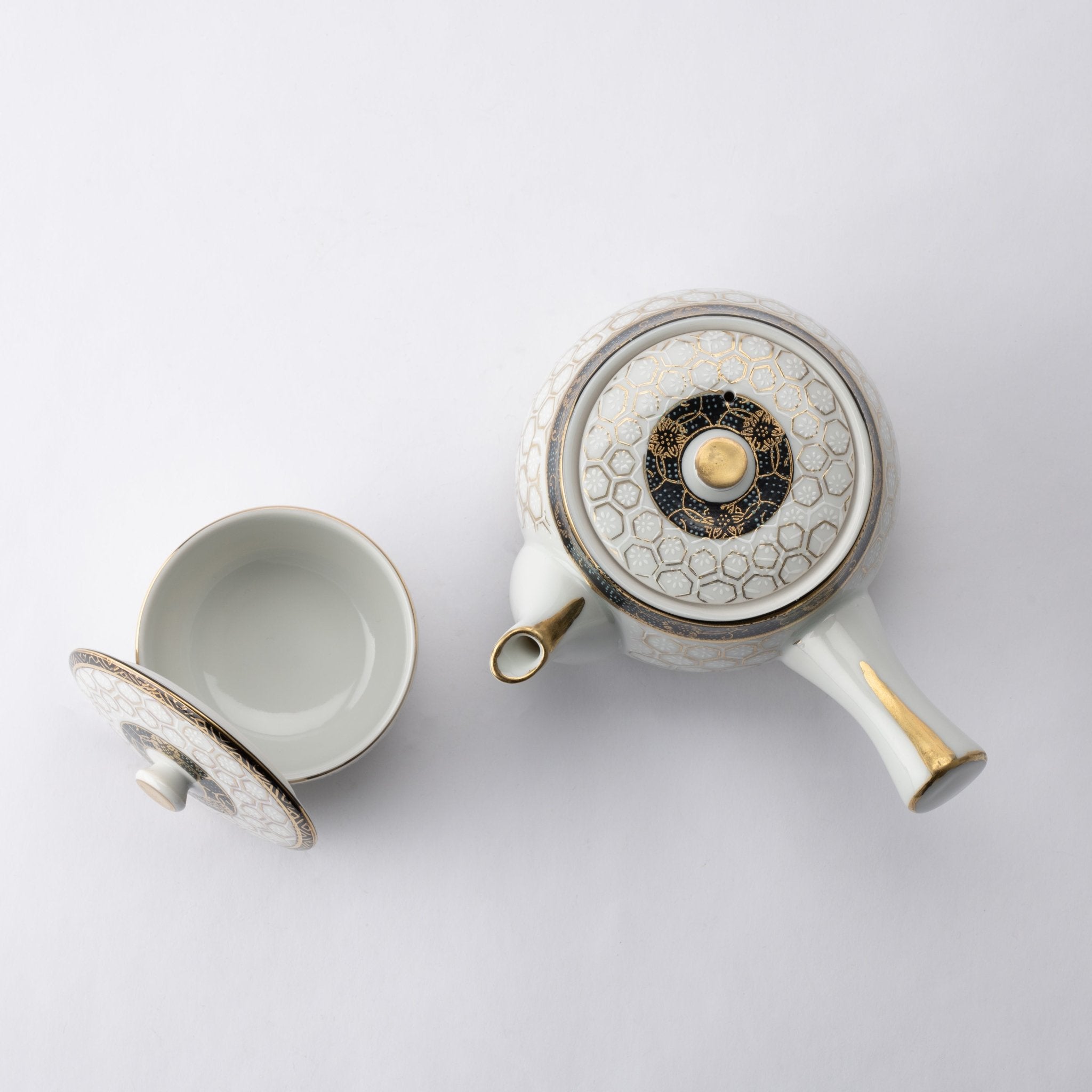 Hexagonal Pattern Kutani Japanese Teapot Set - MUSUBI KILN - Quality Japanese Tableware and Gift