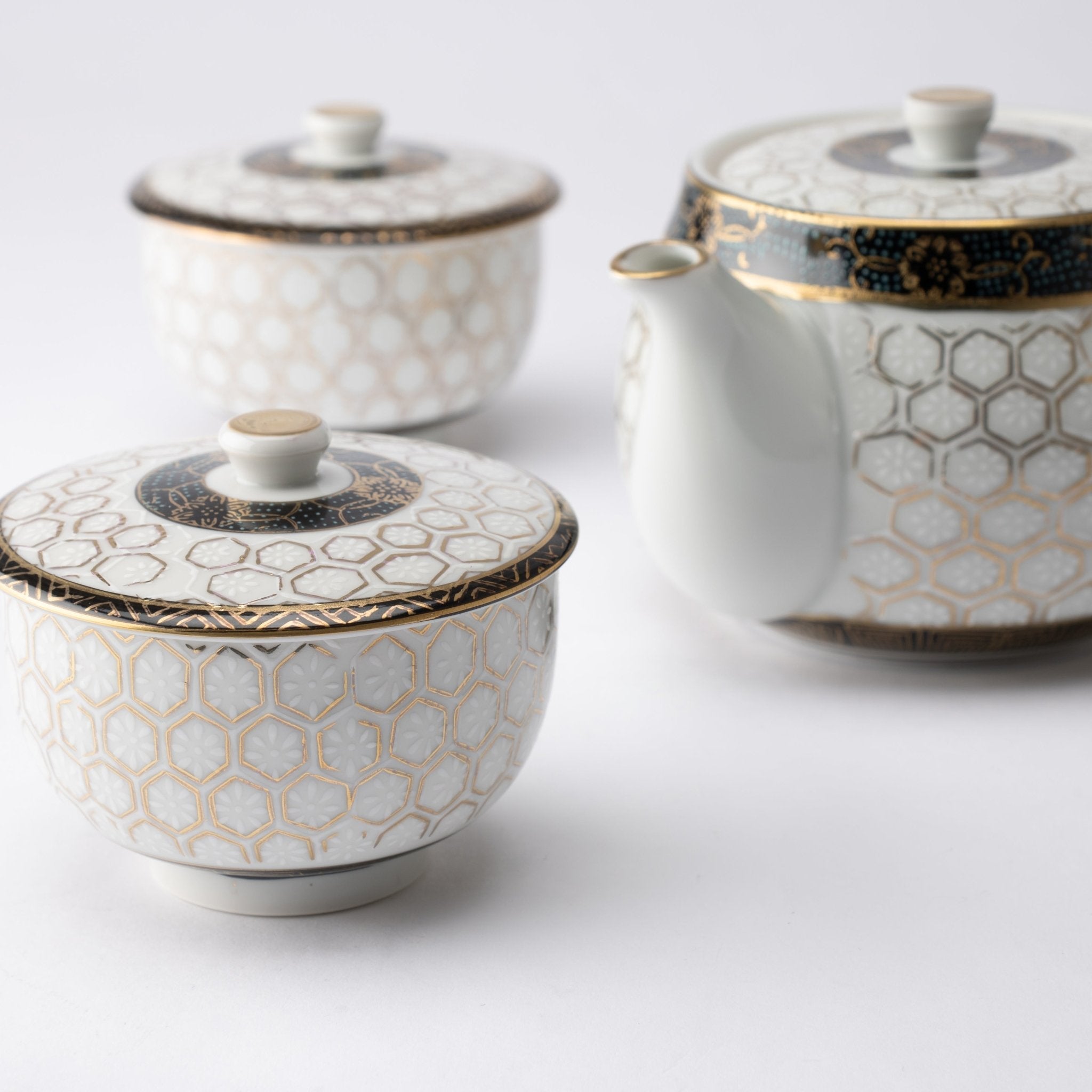 Hexagonal Pattern Kutani Japanese Teapot Set - MUSUBI KILN - Quality Japanese Tableware and Gift