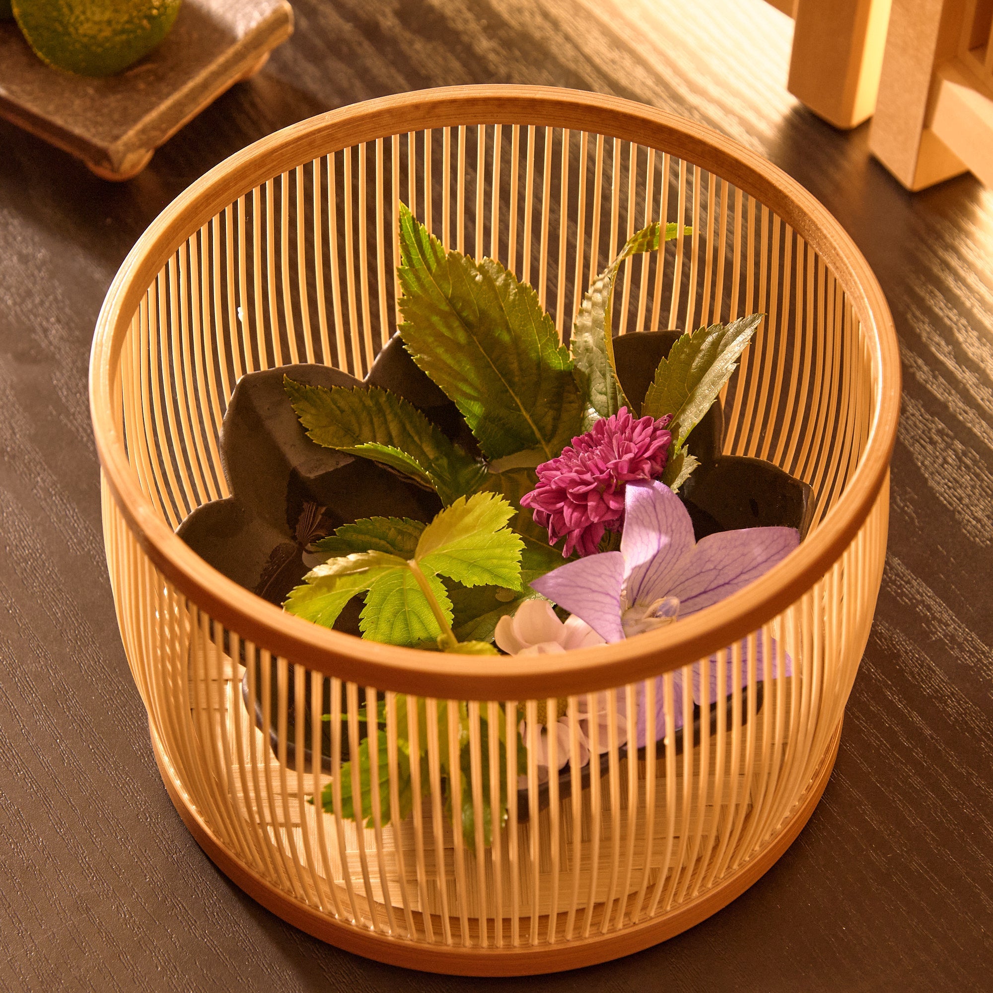 Hexagonal Suruga Bamboo Basketry Basket with Lid - MUSUBI KILN - Quality Japanese Tableware and Gift