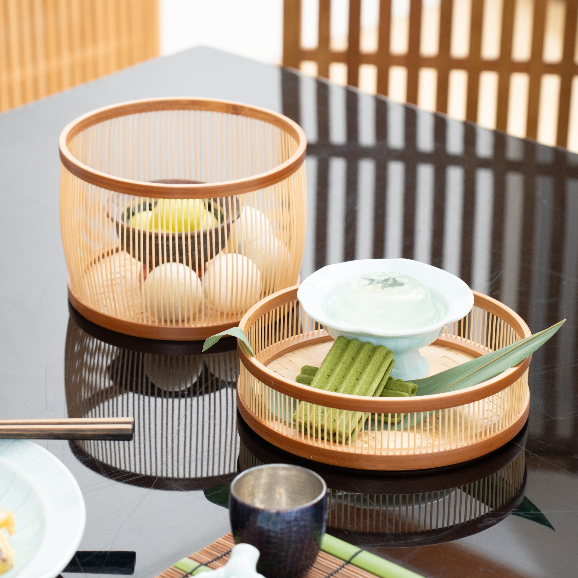 Hexagonal Suruga Bamboo Basketry Basket with Lid - MUSUBI KILN - Quality Japanese Tableware and Gift