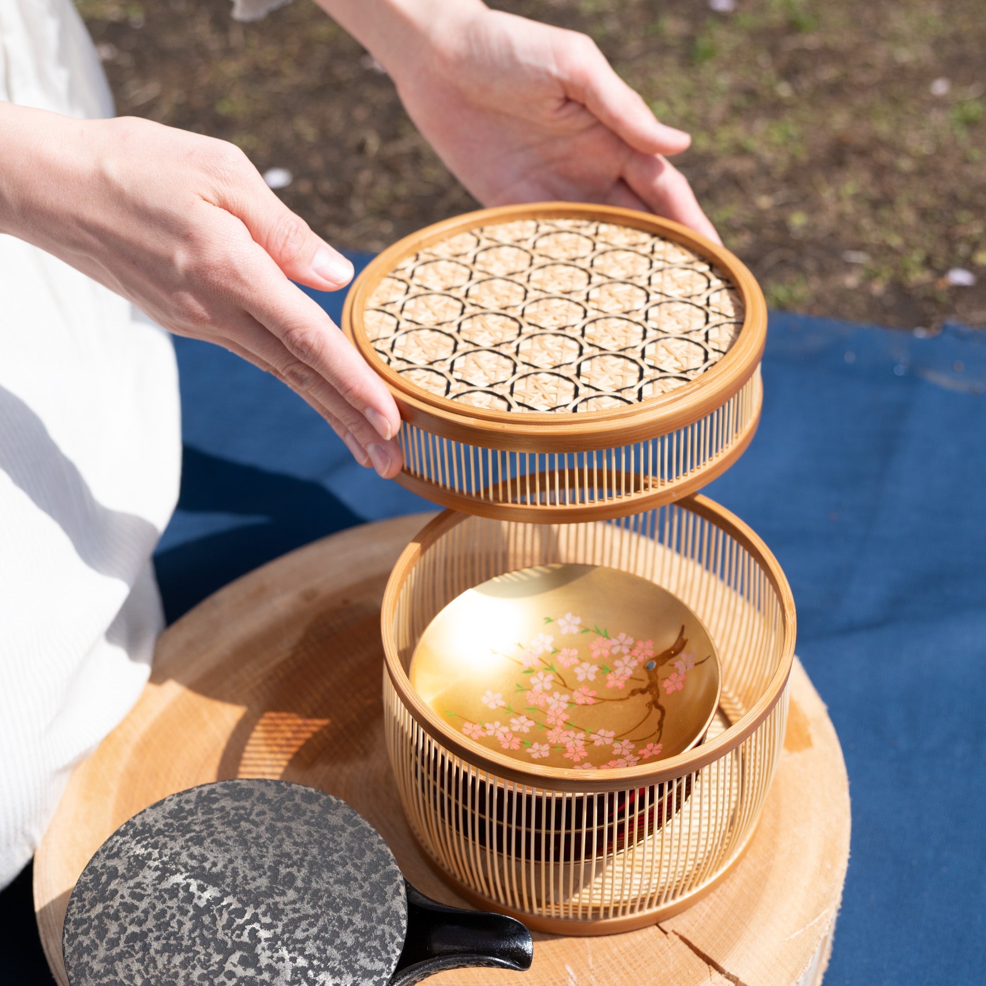 Hexagonal Suruga Bamboo Basketry Basket with Lid - MUSUBI KILN - Quality Japanese Tableware and Gift