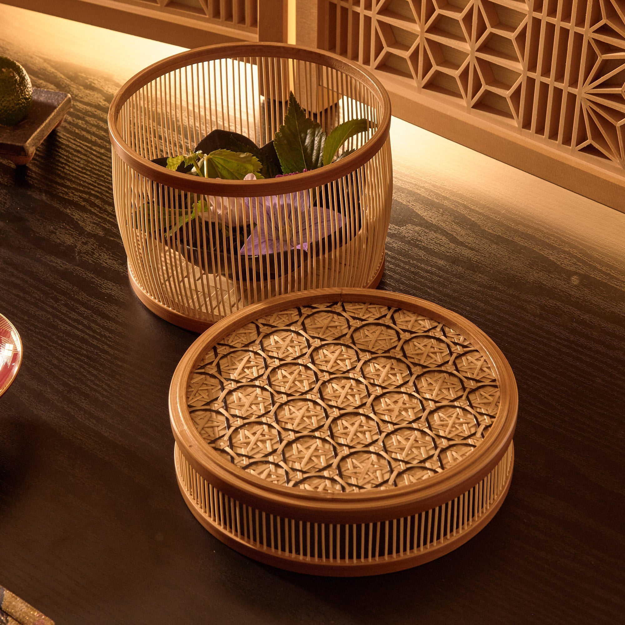 Hexagonal Suruga Bamboo Basketry Basket with Lid - MUSUBI KILN - Quality Japanese Tableware and Gift