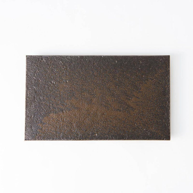 Hibino Ash Glaze Mino Ware Footed Rectangle Plate 11.8 in - MUSUBI KILN - Quality Japanese Tableware and Gift