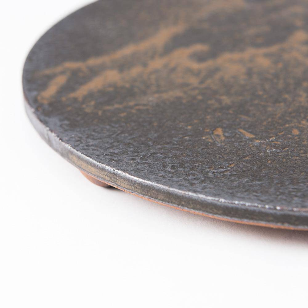 Hibino Ash Glaze Mino Ware Footed Round Plate 9.8 in - MUSUBI KILN - Quality Japanese Tableware and Gift