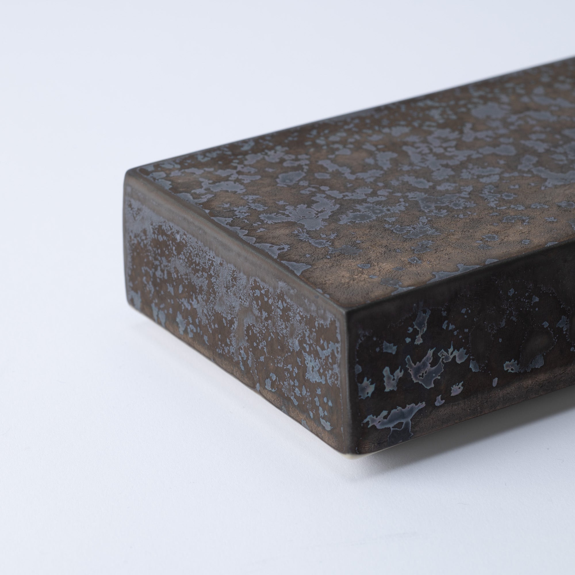 Hibino Bijou Dark Brown Crystalline Glaze Mino Ware Box Plate 7.6in - MUSUBI KILN - Quality Japanese Tableware and Gift