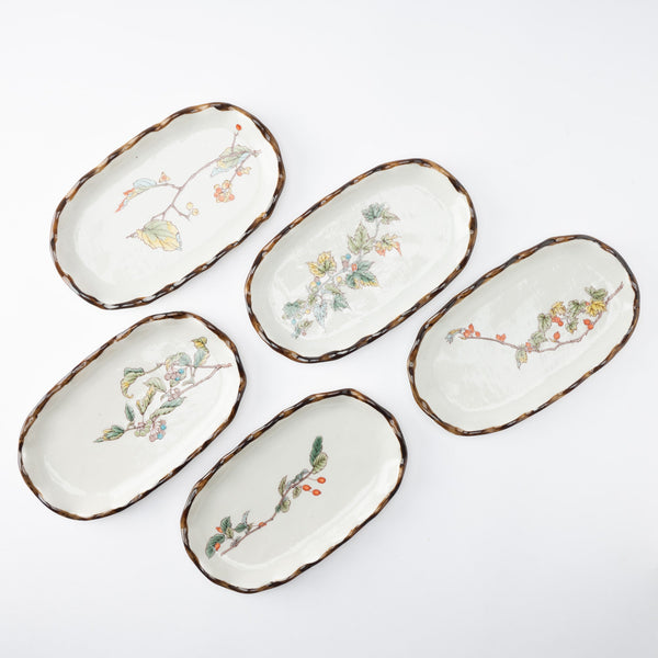 Hideyama Medley of Berries Kutani Oval Plate Set - MUSUBI KILN - Quality Japanese Tableware and Gift