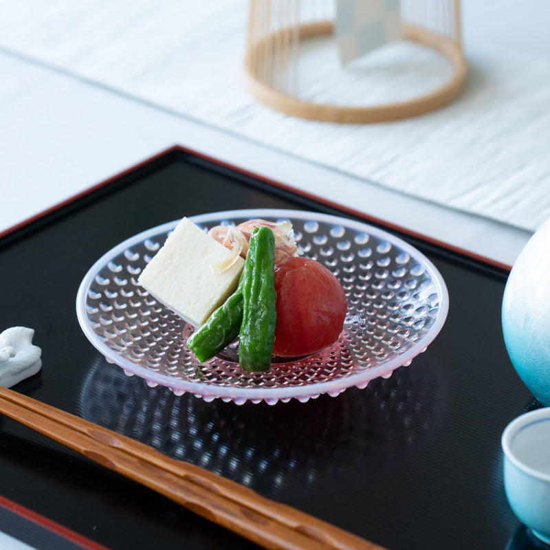 Hirota Arare Pattern Edo Glass Round Plate - MUSUBI KILN - Quality Japanese Tableware and Gift