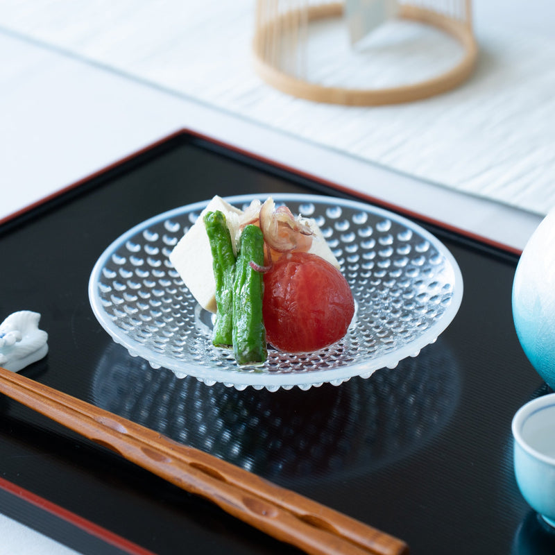 Hirota Arare Pattern Edo Glass Round Plate - MUSUBI KILN - Quality Japanese Tableware and Gift