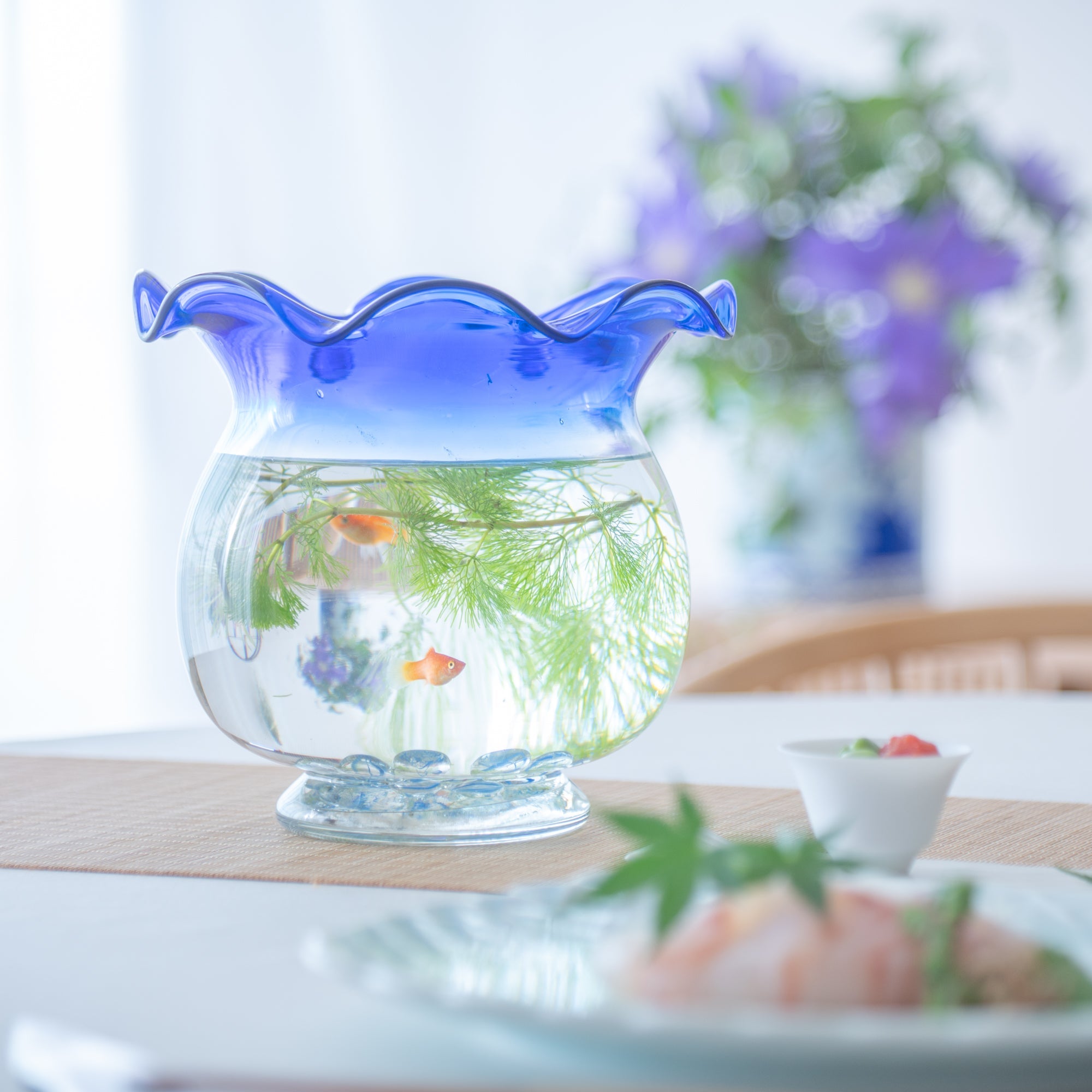 Hirota Blue Edo Glass Goldfish Bowl - MUSUBI KILN - Quality Japanese Tableware and Gift