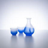 Hirota Blue Fubuki 3 - Piece Edo Glass Sake Set - MUSUBI KILN - Quality Japanese Tableware and Gift