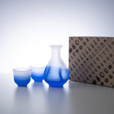 Hirota Blue Fubuki 3 - Piece Edo Glass Sake Set - MUSUBI KILN - Quality Japanese Tableware and Gift