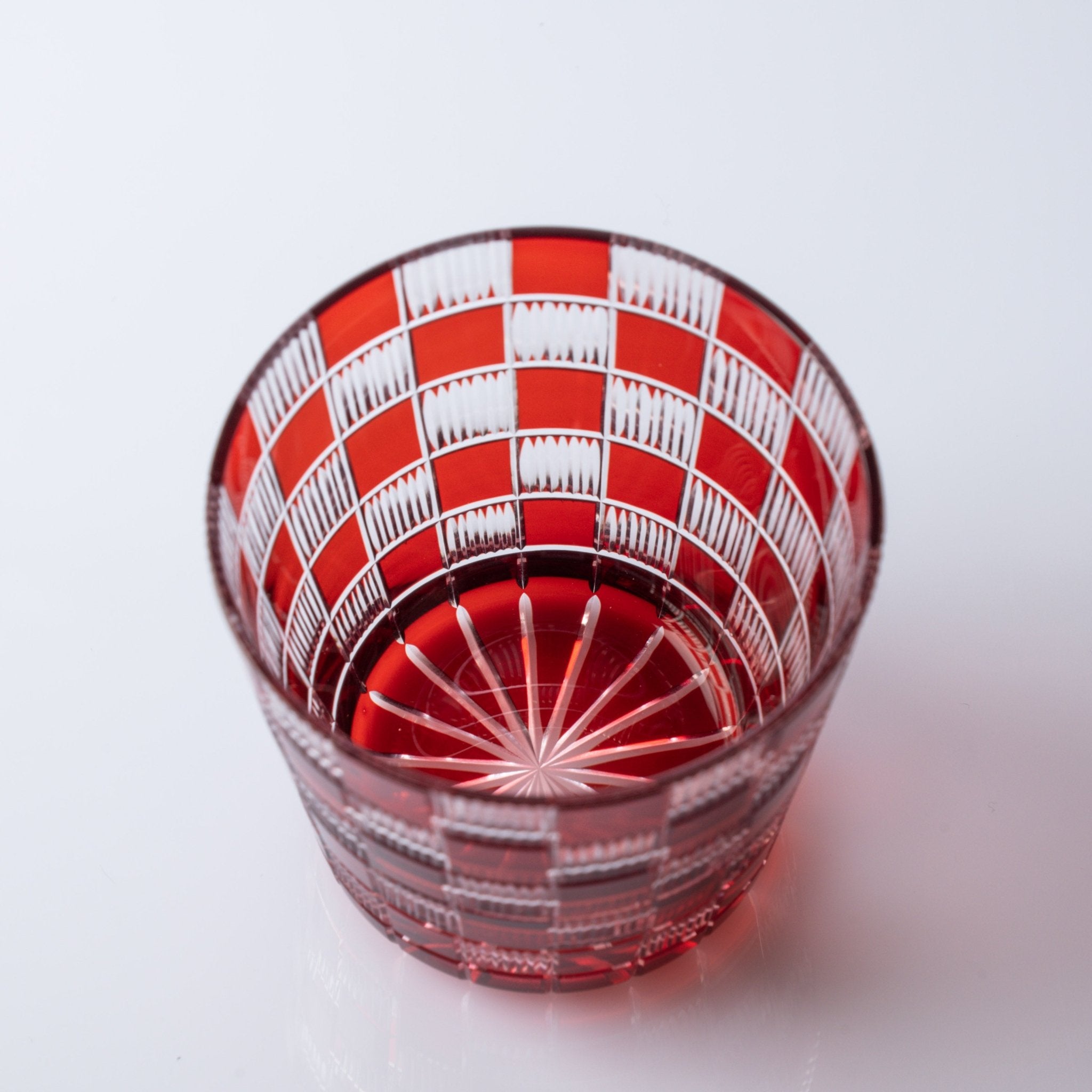 Hirota Checkered Pattern Edo Kiriko Glass Soba Choko Cup with Lid - MUSUBI KILN - Quality Japanese Tableware and Gift