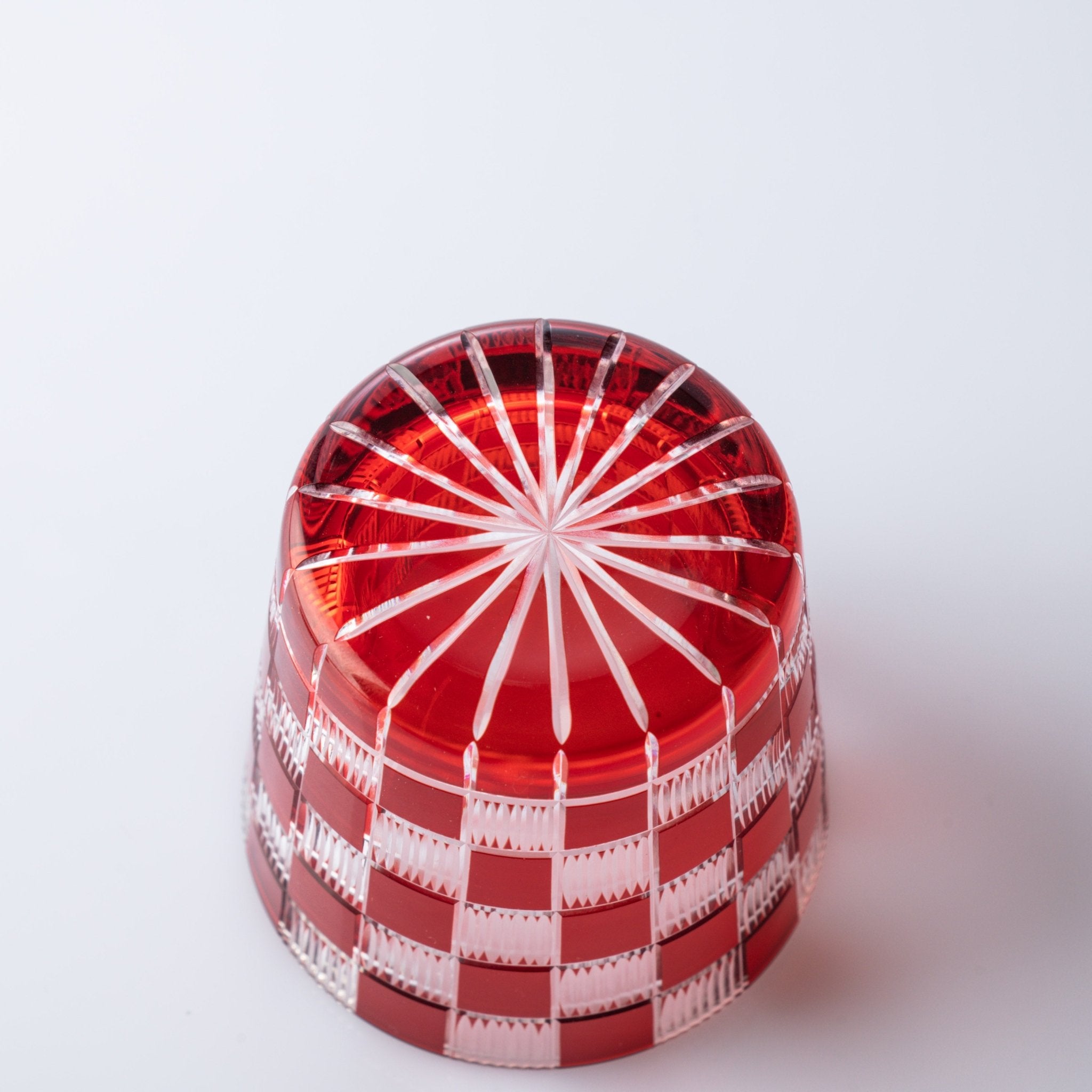 Hirota Checkered Pattern Edo Kiriko Glass Soba Choko Cup with Lid - MUSUBI KILN - Quality Japanese Tableware and Gift