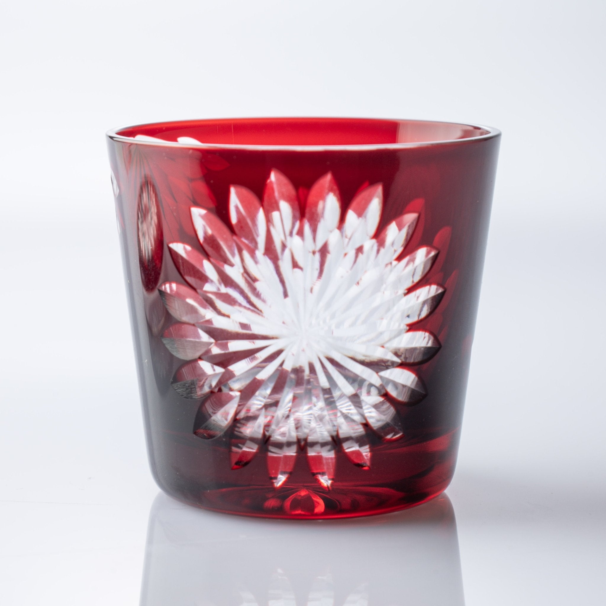 Hirota Chrysanthemum Edo Kiriko Glass Soba Choko Cup with Lid - MUSUBI KILN - Quality Japanese Tableware and Gift