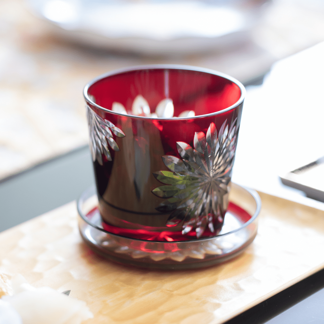 Hirota Chrysanthemum Edo Kiriko Glass Soba Choko Cup with Lid - MUSUBI KILN - Quality Japanese Tableware and Gift