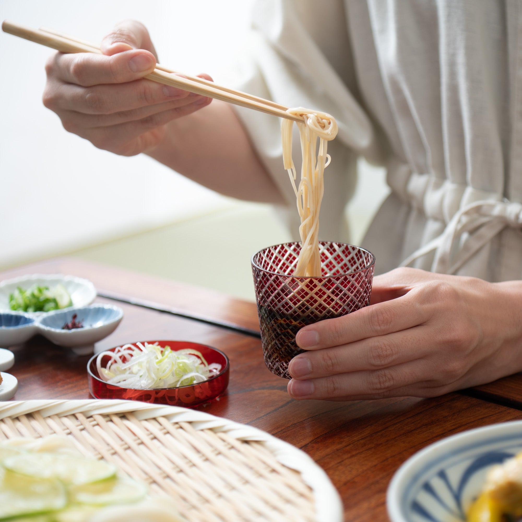 Hirota Double Yarai Edo Kiriko Glass Soba Choko Cup with Lid - MUSUBI KILN - Quality Japanese Tableware and Gift