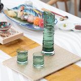 Hirota Green Bamboo 3 - Piece Edo Glass Sake Set - MUSUBI KILN - Quality Japanese Tableware and Gift