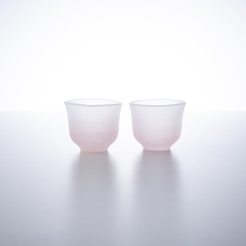 Hirota Pink Fubuki 3 - Piece Edo Glass Sake Set - MUSUBI KILN - Quality Japanese Tableware and Gift