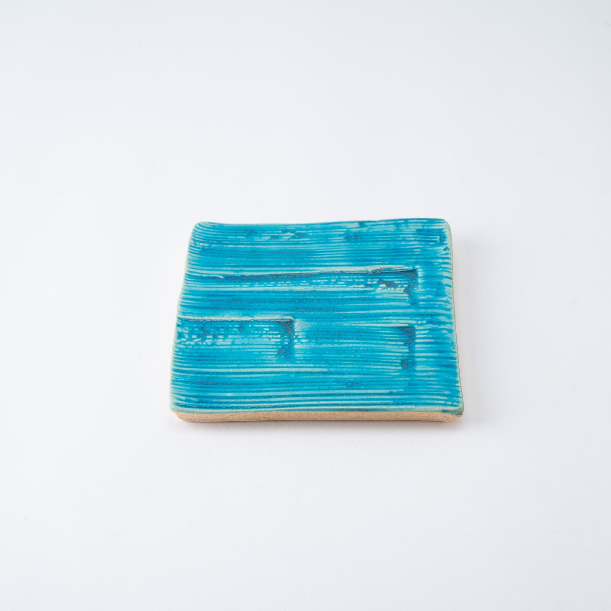 Hissan Pottery Hibino Malibu Turquoise Shigaraki Ware Square Plate 6.1 in - MUSUBI KILN - Quality Japanese Tableware and Gift