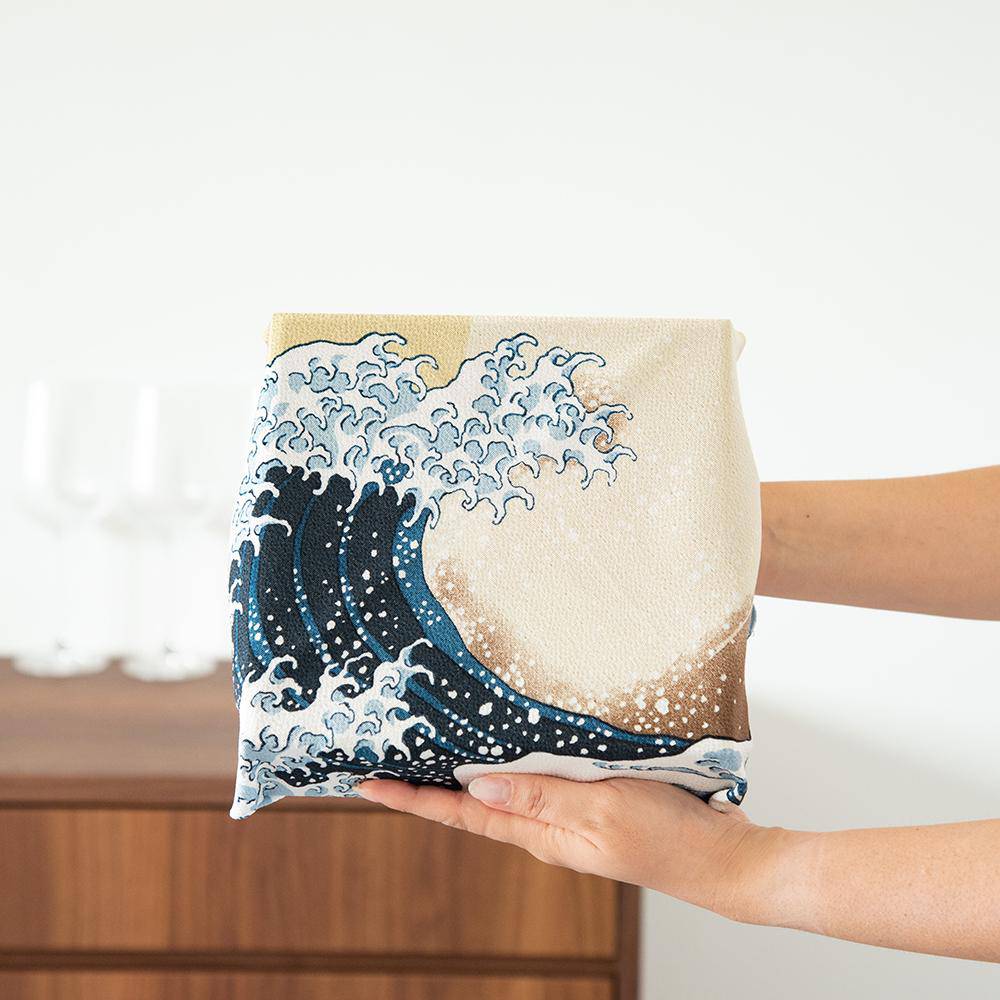 Hokusai Wave Chirimen Yuzen Furoshiki Wrapping Cloth 27in - MUSUBI KILN - Quality Japanese Tableware and Gift