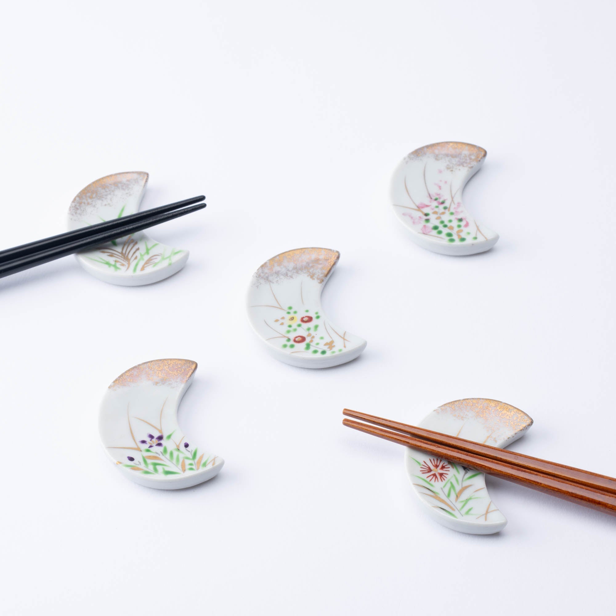 Hozan Kiln Crescent - Shaped Kyo Ware Chopstick Rest Set - MUSUBI KILN - Quality Japanese Tableware and Gift