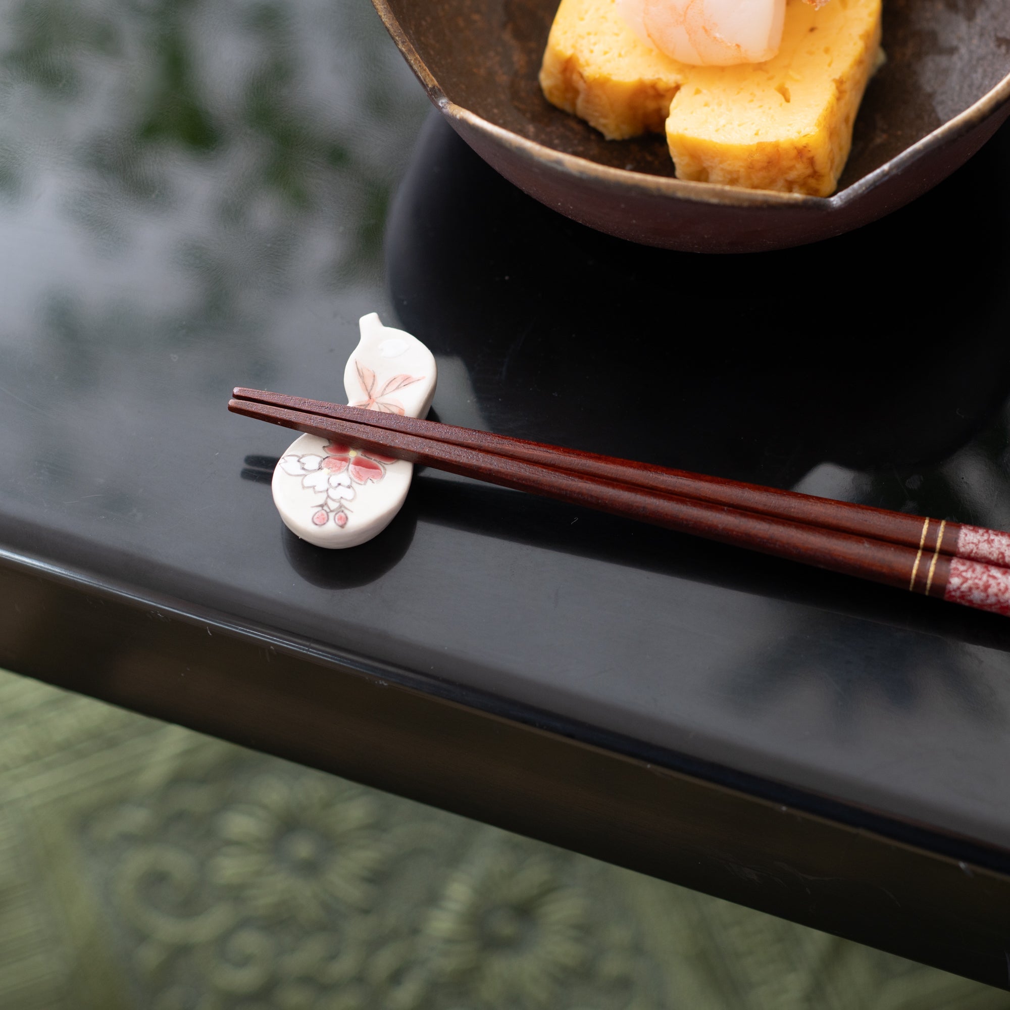 Hozan Kiln Five Flowers Gourd Kyo Ware Chopstick Rest Set - MUSUBI KILN - Quality Japanese Tableware and Gift